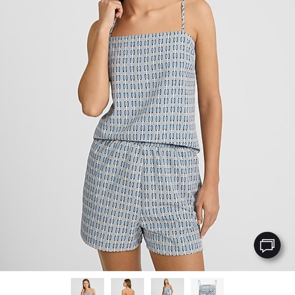 Express- Geometric Patterned Shorts and matching top in Blue and White